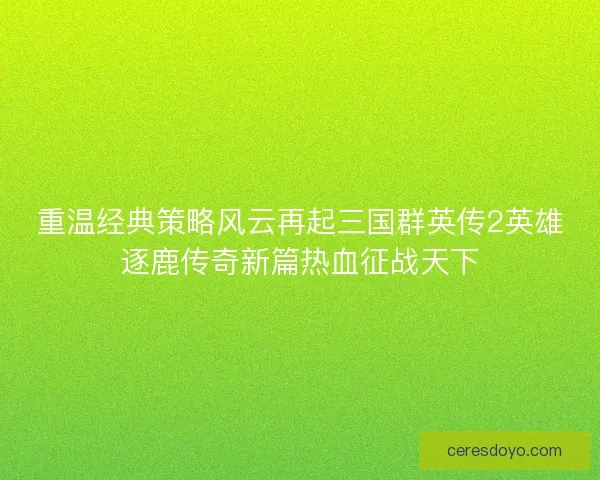重温经典策略风云再起三国群英传2英雄逐鹿传奇新篇热血征战天下 重温经典策略风云再起三国群英传2英雄逐鹿传奇新篇热血征战天下
