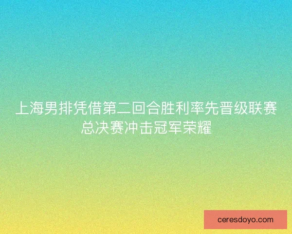 上海男排凭借第二回合胜利率先晋级联赛总决赛冲击冠军荣耀